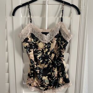Floral Lace Trim Camisole Top
